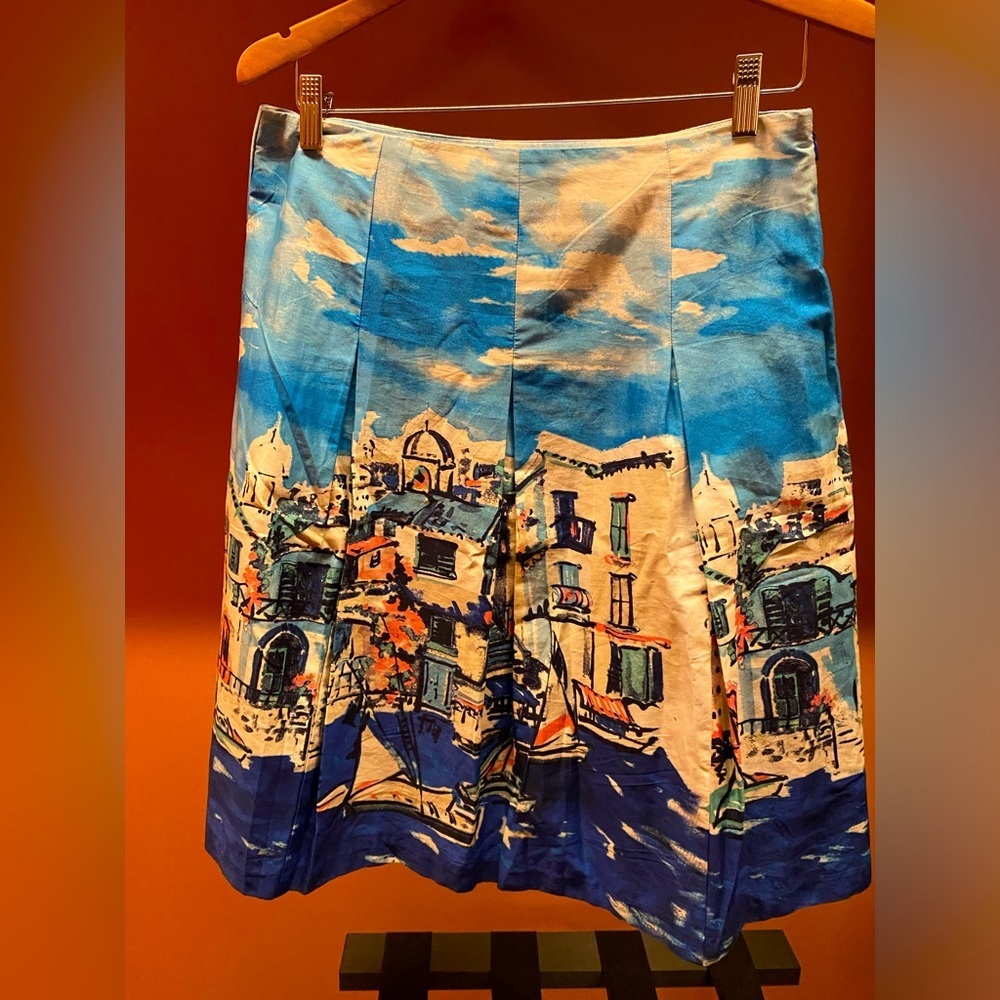 Vintage Y2K Charter Club Painted Boat Scene Watercolor Skirt 12 preppy